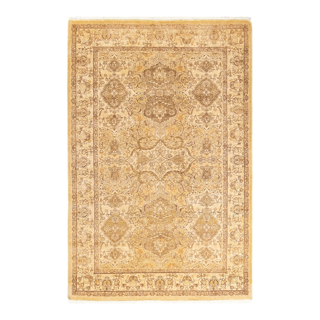 Overton Handknotted Wool Traditional Oriental Green Area Rug - 4' x 6'