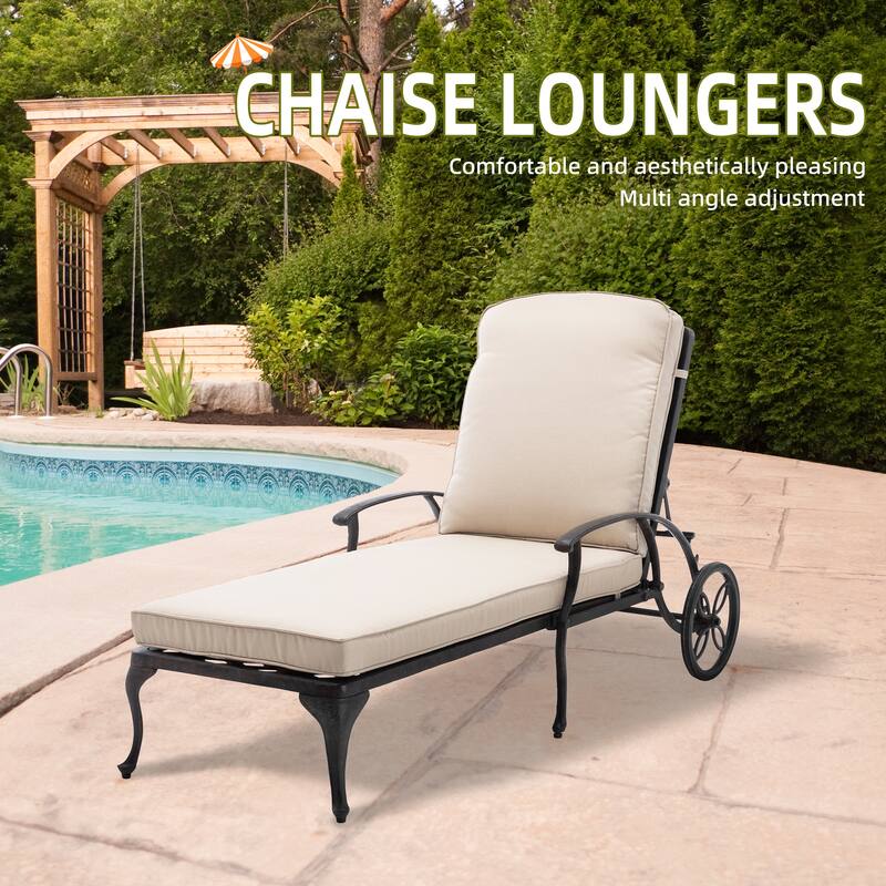 HOMEFUN Aluminum pool edge recliner with wheels that can tilt - White