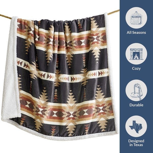 Indigo Hill by HiEnd Accents Campfire Sherpa Fleece Throw, 1PC or 3PC - 1-Piece - Yosemite
