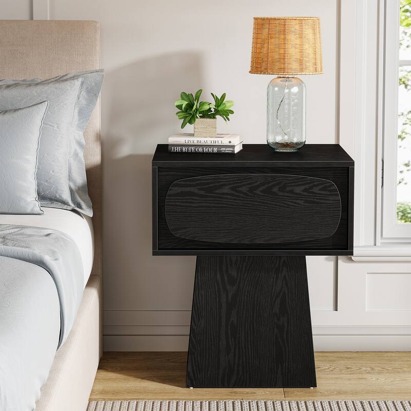 Nightstand Accent Farmhouse Bedside with Oval-Shaped Handle, Easy Assembly Natural