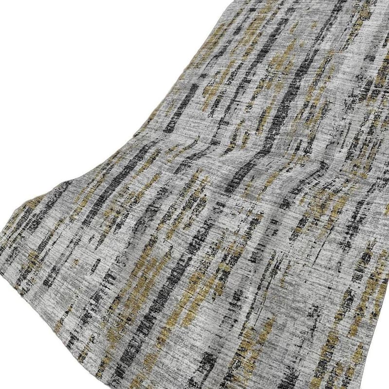 HomeRoots 50" X 70" Silver Charcoal And Gold Abstract Polyester Woven Plush Throw Blanket