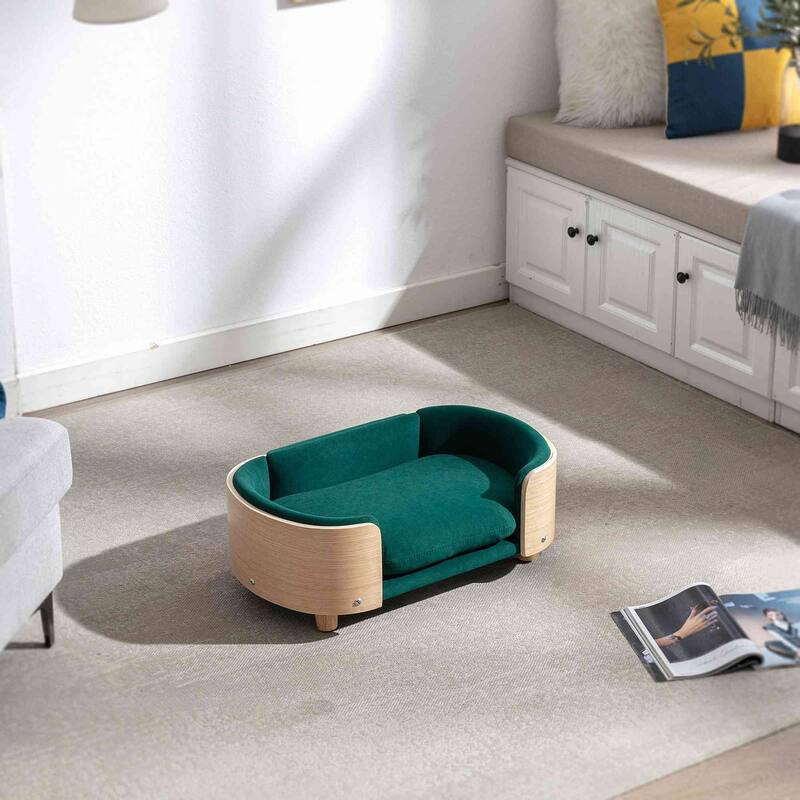 Dog Bed Pet Sofa With Solid Wood legs and Bent Wood Back,Small Size