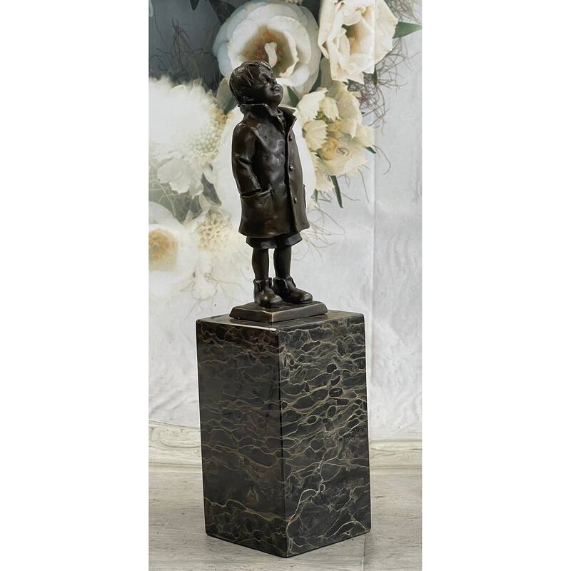 Boy In Rain Genuine Bronze Sculpture Bookend Book End Figurine Hot Cast Figure
