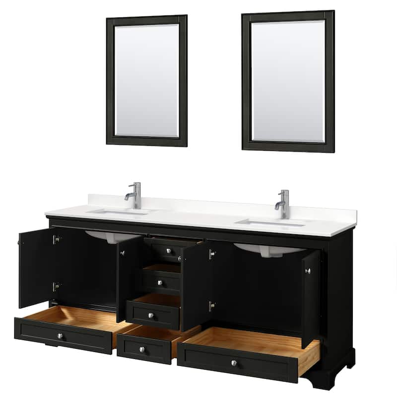 Deborah 80-inch Double Vanity, Quartz Top, 24-inch Mirrors