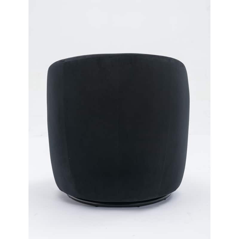 Black Velvet Modern 25.6" Upholstered Swivel Barrel Chair with Black Powder Coating and Metal Ring