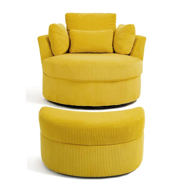 41" W Oversized Accent Barrel Swivel Chair with Moon Storage Ottoman