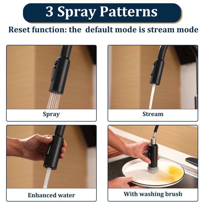 3-Function Single Handle Pull Down Sprayer Kitchen Faucet