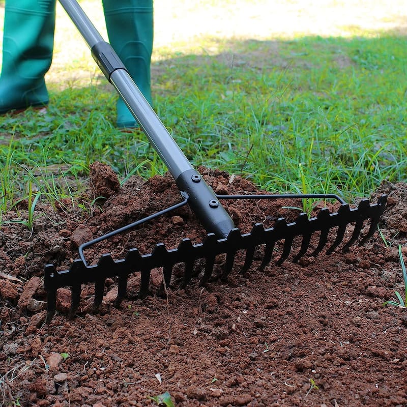 WaLensee 5.4FT Bow Rake Heavy Duty Garden Rake with Stainless Steel Handle, 17 Steel Tines Metal Head Rake Tool