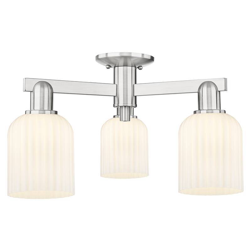 Innovations Lighting Downtown Urban - Bridal Veil - 3 Light 23" Semi-Flush Mount Light - Gloss White Shade/Brushed Satin Nickel