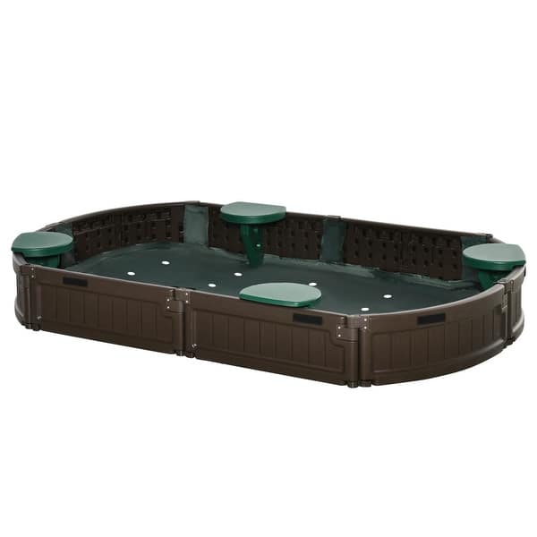 slide 2 of 11, Kids Outdoor Sandbox with Cover Garden Bed, Easy Assembly Children's Oval Sandbox for Backyard, Brown, 72" x 41.25" x 8.75" Brown