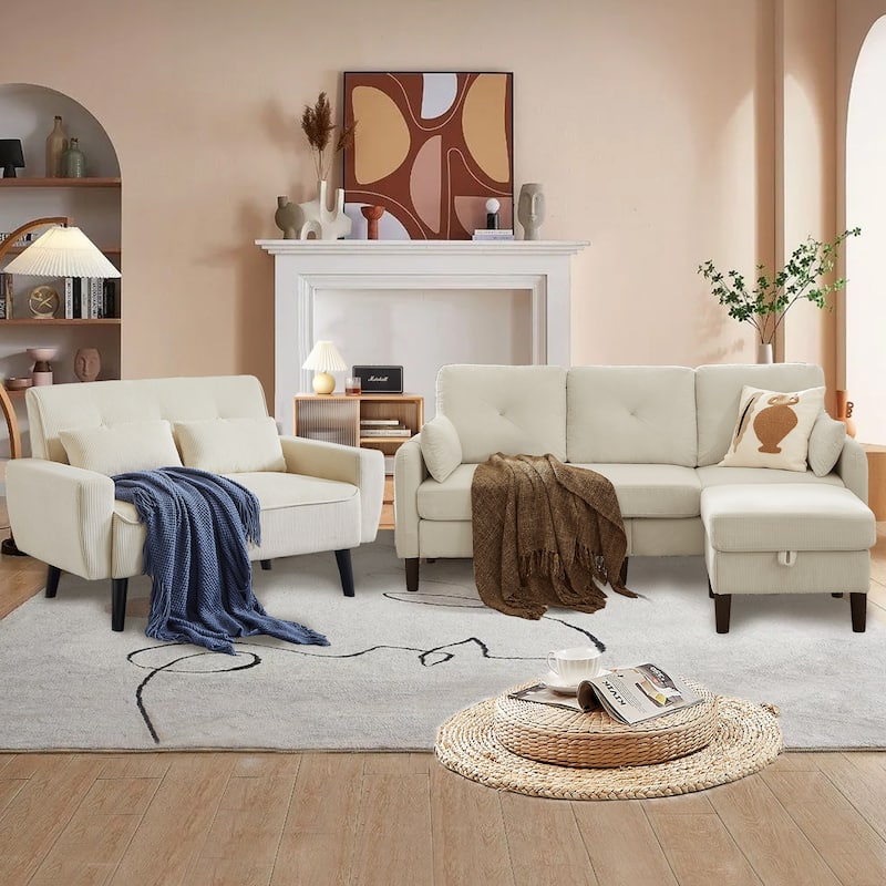 3 Pieces Living Room Sets - Beige