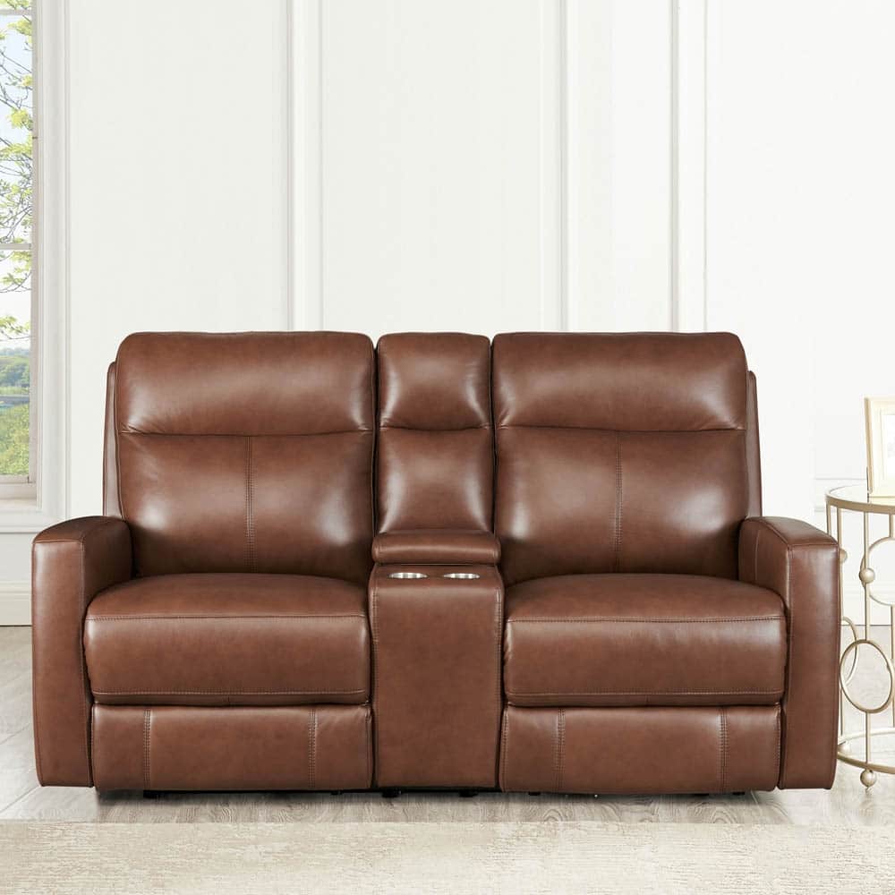 Hydeline Vienna Zero Gravity Power Recline and Headrest Top Grain Leather Loveseat with Console