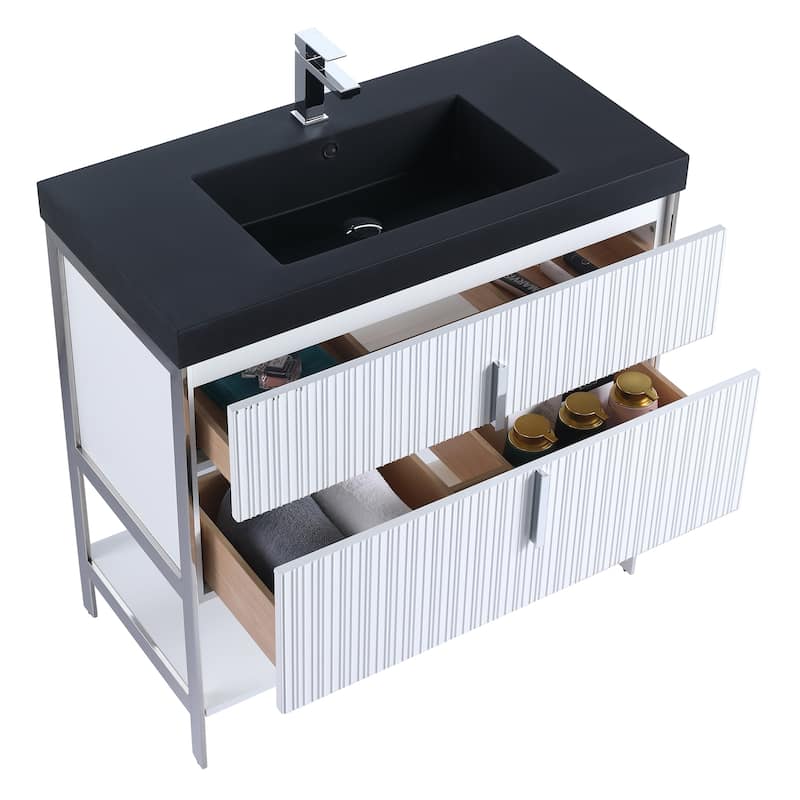 Fine Fixtures Serenity Modern Bathroom Vanity with Black Gel Acrylic Top