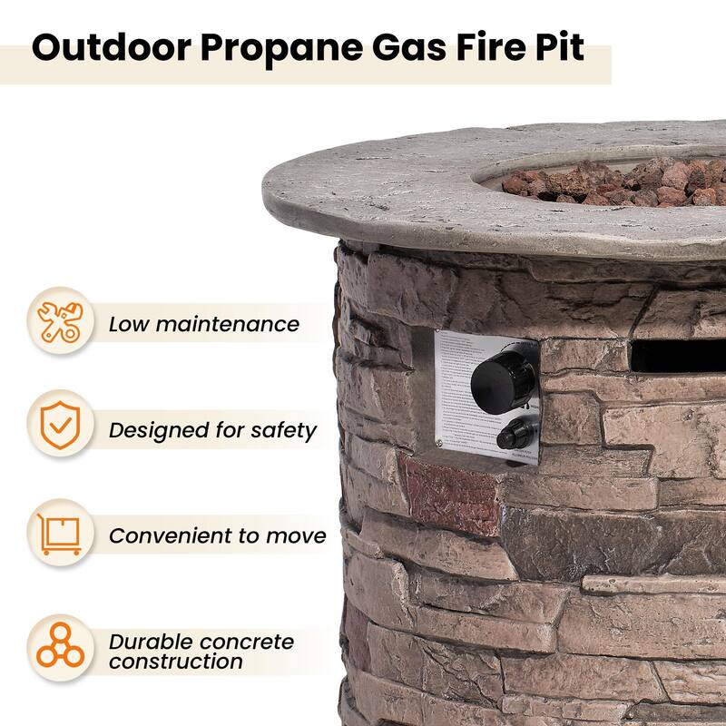 COSIEST Round Faux Stone Propane Fire Pit Table