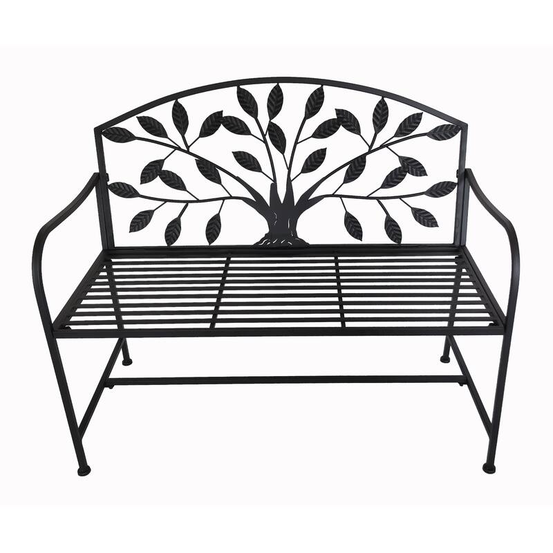 Solid Tree Pattern Outdoor Garden Bench with Backrest - 42" - Black
