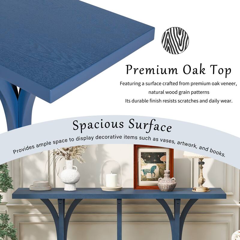 Wooden Console Table with Oak Veneer Top & Curved Legs, Living Room Entryway Table Sofa Side Table Accetn Table