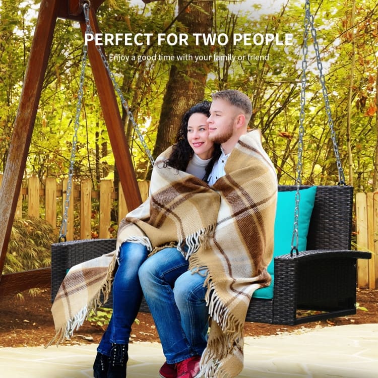 2-Person Wicker Hanging Porch Swing with 2 Back Cushions and 1 Seat Cushion - 50" x 22" x 20.5" (L x W x H)