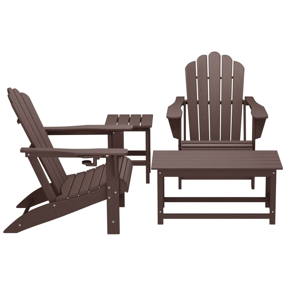 Aderson Outdoor Patio Adirondack Chair with Side Table and Coffee Table 4-Piece Conversation Set