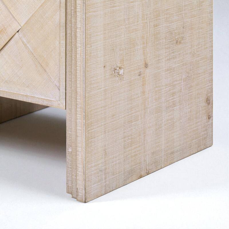 Modern MDF Sideboard Buffet Cabinet with Woven Wood Slat Doors and Solid Wood Veneer for Hallway or Entryway