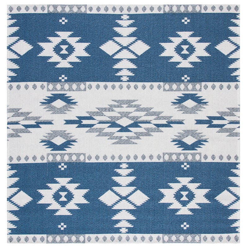 SAFAVIEH Augustine Anel Contemporary Cotton Rug - 6'4" Square - Navy/Creme