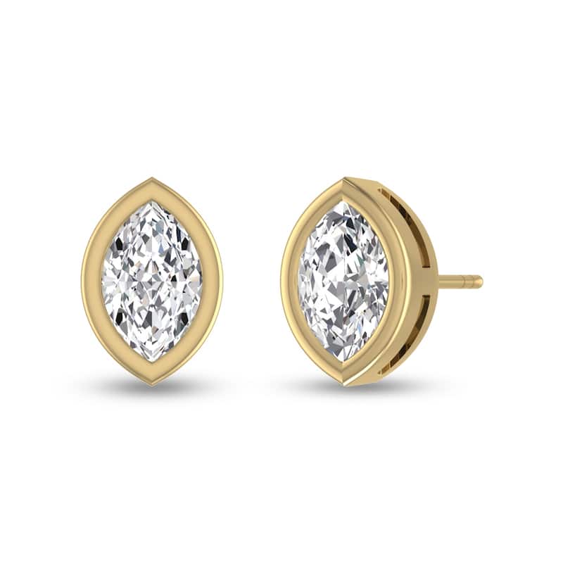 Marquee Lab Grown 1/2 Carat Marquise Bezel Set Diamond Solitaire Earrings in 14K Yellow Gold
