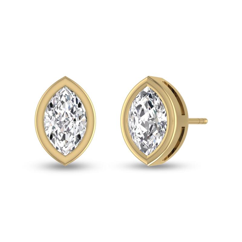 Marquee Lab Grown 1/4 Carat Marquise Bezel Set Diamond Solitaire Earrings in 14K Yellow Gold
