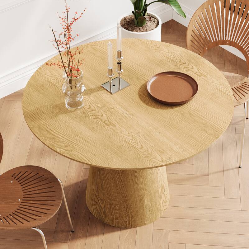 43 Inches Round Dining Table for 4 People, with Wooden Pedestal Base, Modern Dinner Table for Dining Room, Kitchen - Wood