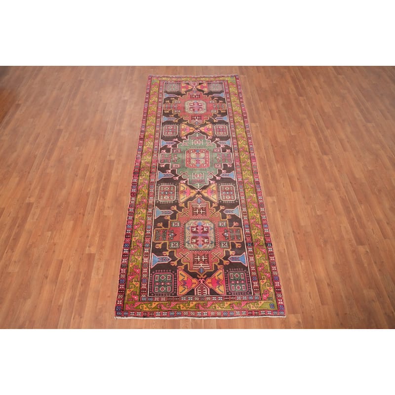 Hand Knotted Oriental 100% Wool Carpet Traditional Geometric Multi-Colored Meshkin Runner Rug - 9' 9'' X 3' 11''