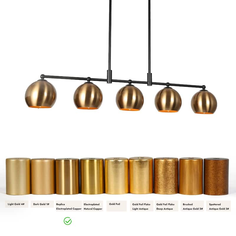 Modern Black Gold 5-Light Linear Chandelier Kitchen island Pendant Lights with Metal Shades - L38.5" x W5.5" x H7.5"
