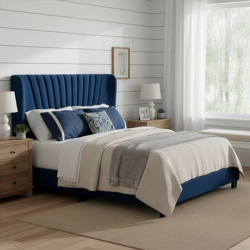 Autumn Fabric Queen Bed with Decorative Stitching