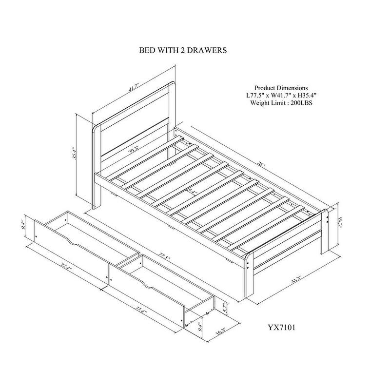 Modern Design Twin Size Platform Bed Frame with 2 Drawers