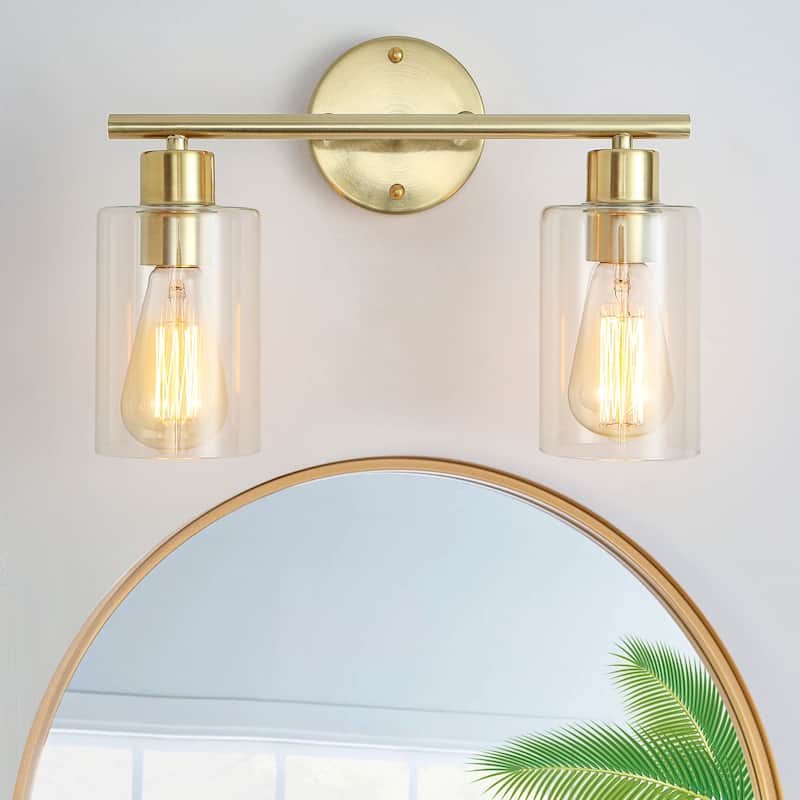 2-Light Metal Vanity Lighting Fixtures Wall Sconces with Class Shade for Bathroom Bedroom