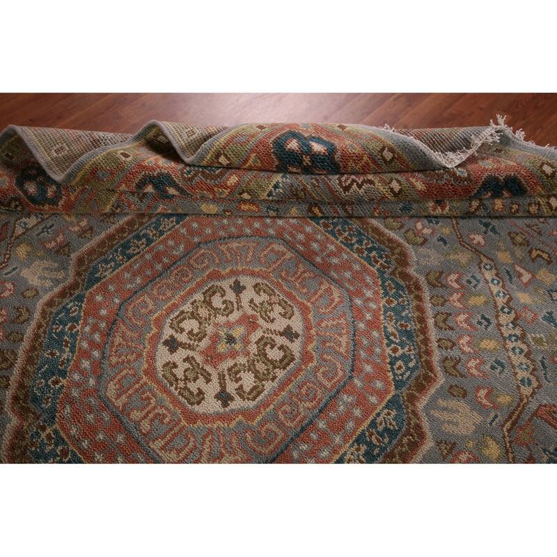 Gray Geometric Khotan Indian Area Rug Hand-Knotted Wool Carpet - 7'9"x 9'10"