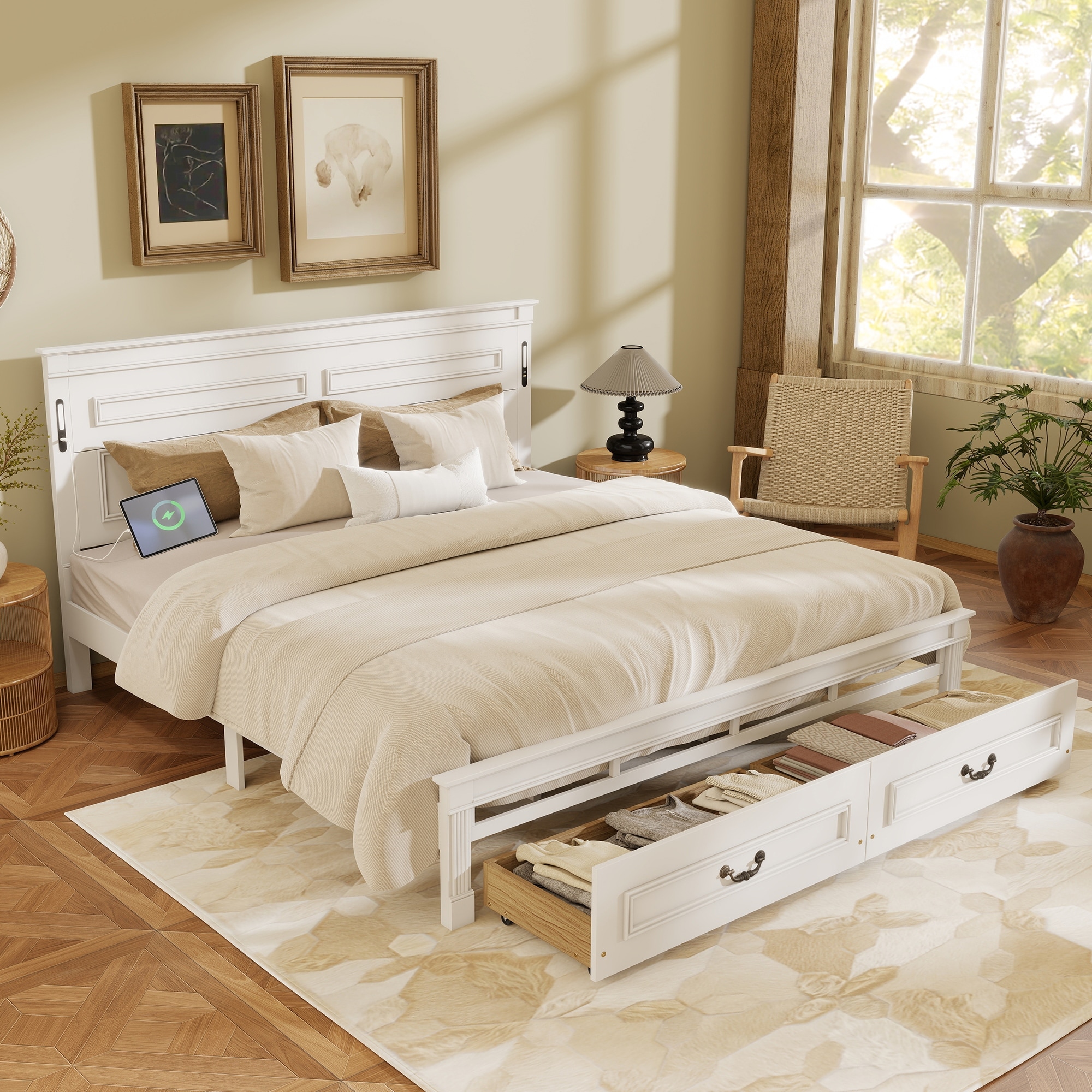 King Size Platform Bed Frame with Headboard & Built-in LED Lights