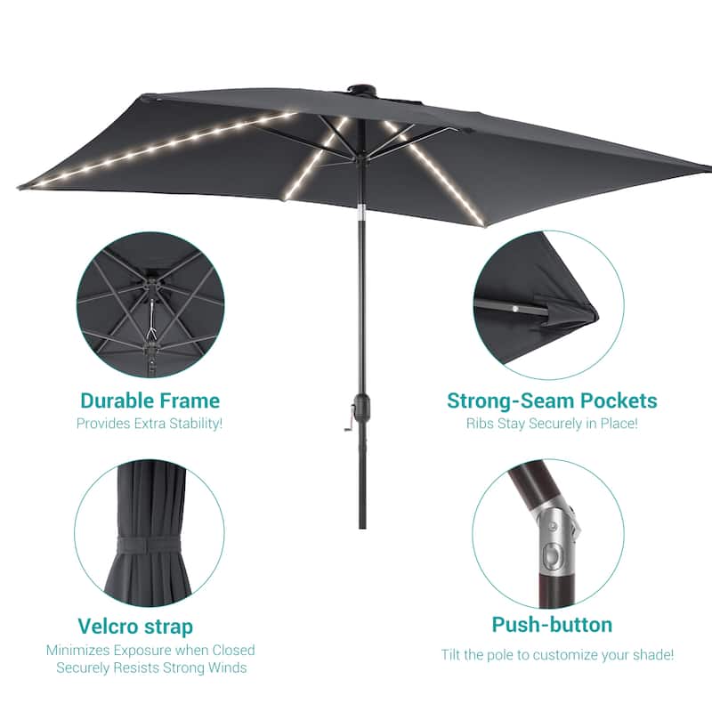 BONOSUKI 6x9FT LED Patio Market Umbrellas Table Umbrella w/Tilt Button