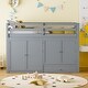 preview thumbnail 3 of 18, Gray Twin Size Solid Wood Loft Bed with Drawer and Wardrobes
