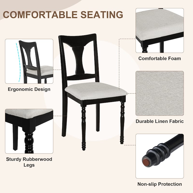 7-Piece Dining Table Set, 60inch To 78inch Extendable Wood Dining Table With Removable Leaf,6 Upholstered Side Chair