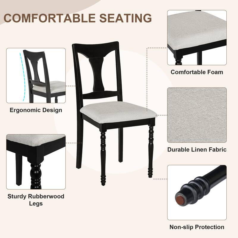 7-Piece Dining Table Set with Rustic Extendable Dining Table, Padded Dining Chairs with High Backrest