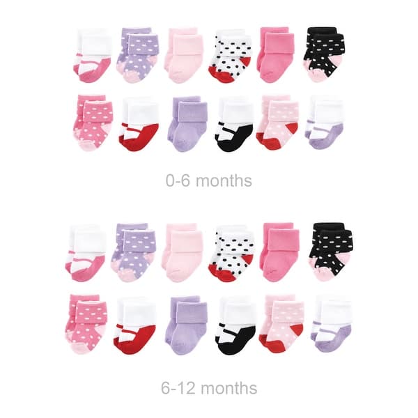 slide 1 of 1, Luvable Friends Infant Girl Grow with Me Cotton Terry Socks, Coral Lilac Mary Janes, 0-6 and 6-12 Months Coral Lilac Mary Janes - 0-6 and 6-12 Months
