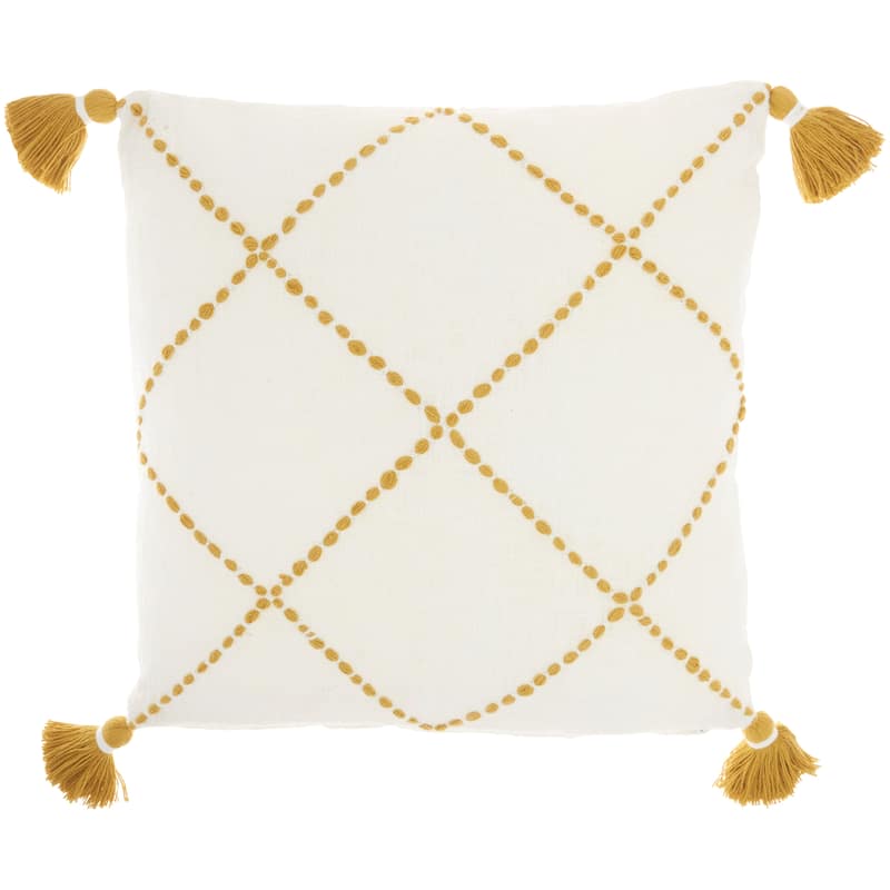 Mina Victory Life Styles Blue Throw Pillow , ( 20"X20" ) - 20"X20" - Mustard