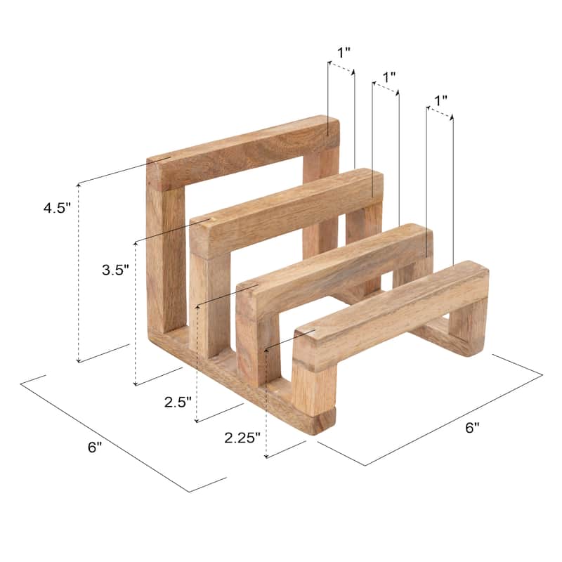 Mango Wood Cutting Board Stand with 3 Sections - 6.0"L x 6.0"W x 4.5"H