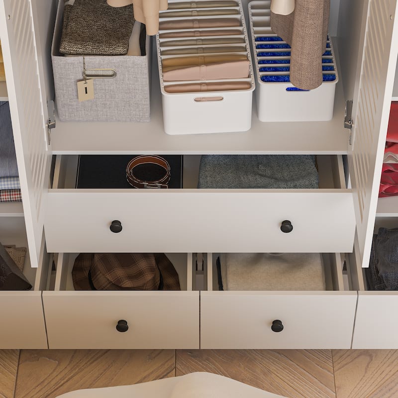 Modern 4-Door Wood Bedroom Armoire in White Closet Cabinet Wardrobe