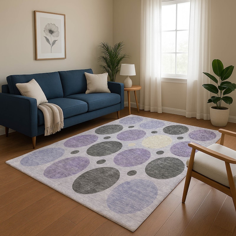 Premium Washable Super Soft Casual Circles Mayfield Rug - Lavender - 10' x 14'