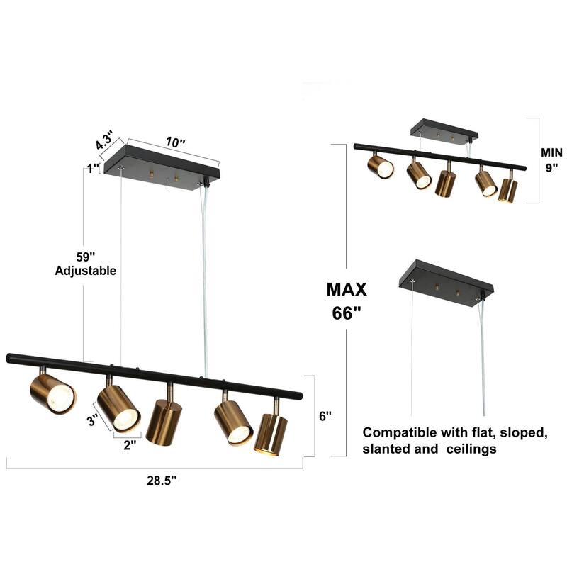 Modern 5-Light Black Gold Chandelier Metal Linear Island Lights for Dining Room