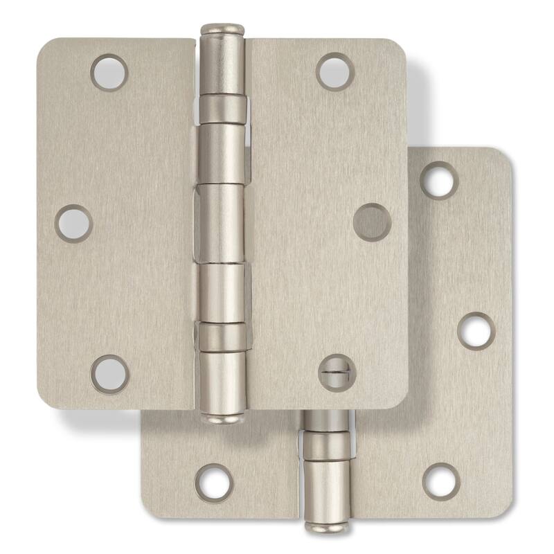 Miseno 3-1/2 x 3-1/2 Ball Bearing 1/4" Radius Corner Door Hinge - Pair - Satin Nickel