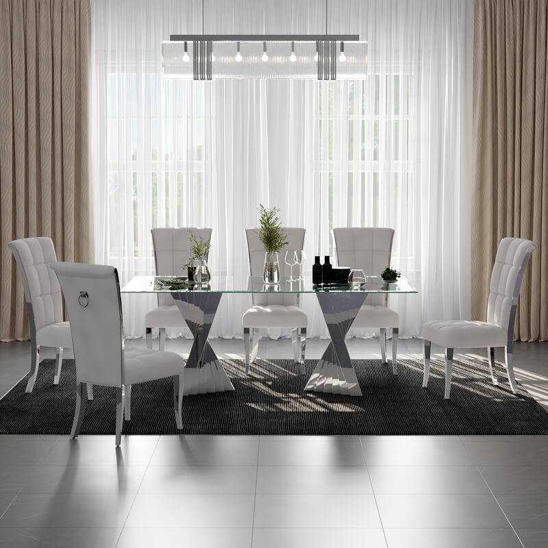 78 inch and 94 inch Glass Dinner Table Falcone Kitchen and Dining Table