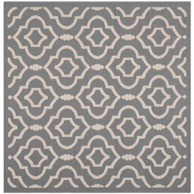 SAFAVIEH Courtyard Ketty Indoor/ Outdoor Waterproof Patio Backyard Rug - 5'3" Square - Anthracite/Beige
