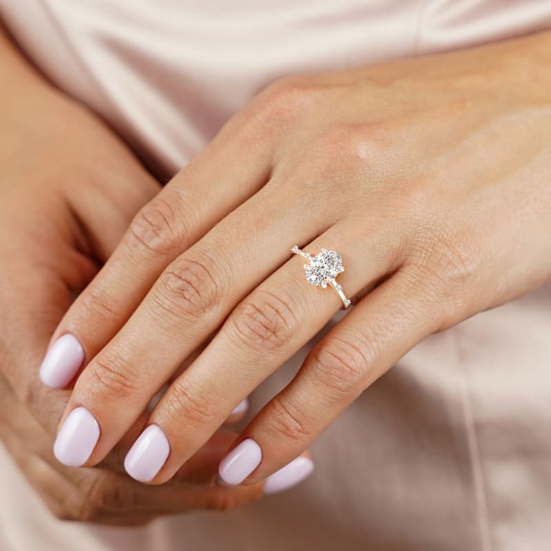 Auriya 14k Gold Petite Diamond Station Oval Lab Grown Engagement Ring 1.00 to 5.00 ct. tw. (F-G, VS)