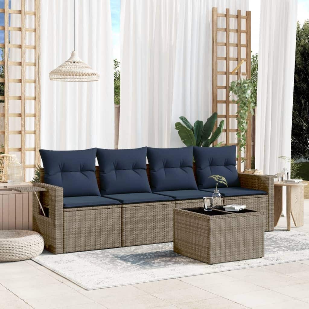 vidaXL Patio Sofa Set with Cushions Outdoor Furniture 5 Piece Poly Rattan - 21.7 x 24.4 x 27.2