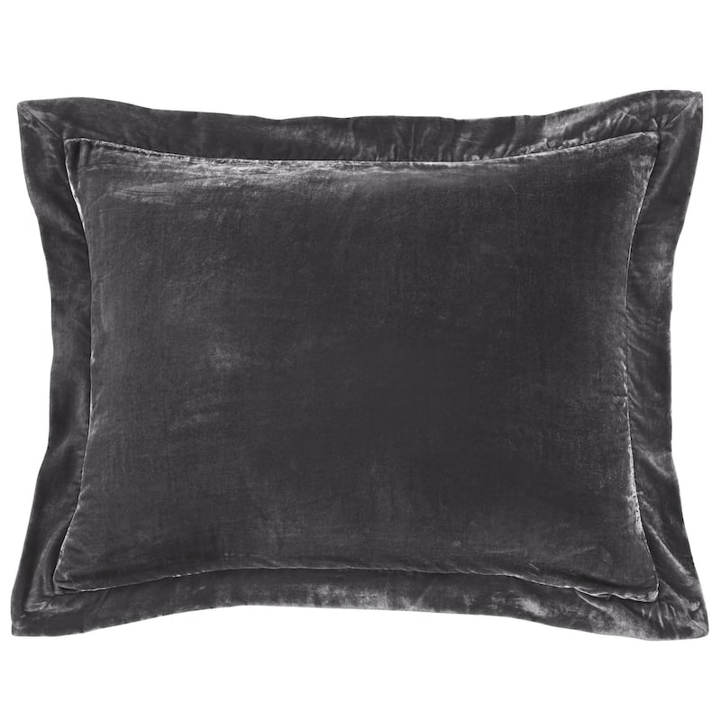 HiEnd Accents Stella Faux Silk Velvet Romantic Western 27x39 inch Flanged Dutch Euro Pillow - Slate